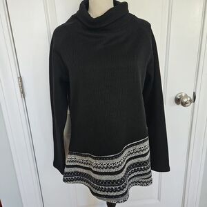 Wooly Bully Wear‎ BLACK turtleneck Tunic W/fair Isle Accents Alpine, Outdoors XL